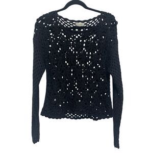 Vintage Esprit Y2K Black‎ Flower Crochet Sweater Size S? Open Knit Pullover